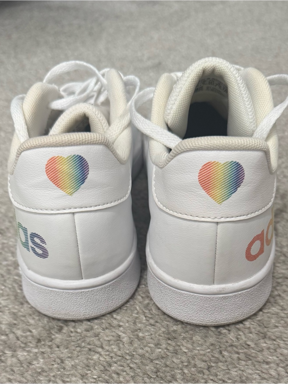 adidas White Pride Sneakers with Rainbow Heart Detail
